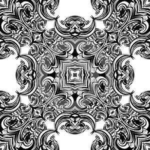 Baroque style vector seamless pattern. Ornamental floral antique background. Repeat monochrome backdrop. Vintage Damask ornament