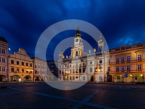 Baroque Town Hall in Ceske Budejovice at night