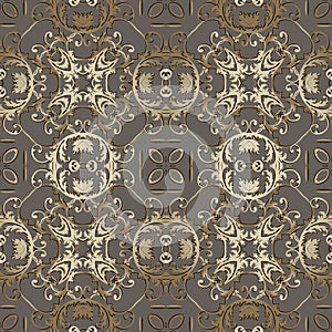 Baroque vector seamless pattern. Old style floral Damask background. Beautiful repeat colorful backdrop. Antique Victorian baroque