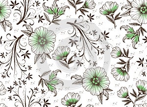 Hand draw floral seampless with ivy branches white background photo