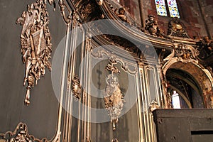 baroque woodwork in the choir of a protestant church (saint-pierre-le-jeune) in strasbourg in alsace (france)