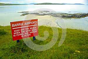 Barra Airort sign, Barra, Scotland, UK.