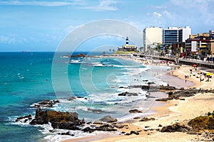 Barra Beach and Farol da Barra in Salvador, Bahia, Brazil photo