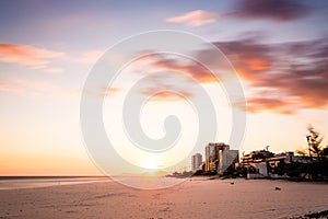 Barra da Tijuca jetty beach on a beatiful afternoon. Long exposu photo