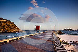 Barra da Tijuca jetty beach on a beatiful afternoon. Long exposure photo