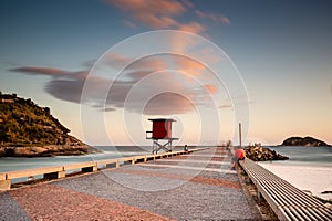 Barra da Tijuca jetty beach on a beatiful afternoon. Long exposure photo