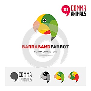 Barraband parrot bird concept icon set and modern brand identity logo template and app symbol based on comma sign