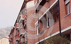 Barracks and buildings of public houses built with a cold red brick