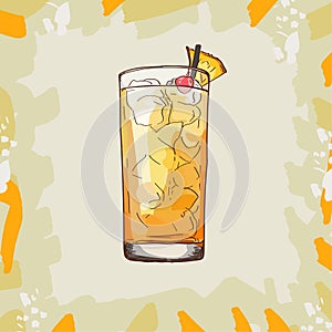 Barracuda Hard Contemporary classic cocktail with gold rum, Galliano, pineapple juice, lemon and dry wineillustration. Alcoholic photo