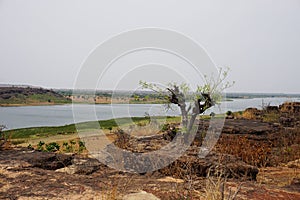 Barrage of Dapaong in the savanna of northern Togo