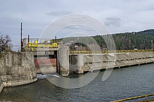 Barrage and sluice of picturesque dam, gather water of Iskar river