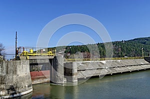 Barrage and sluice of picturesque dam, gather water of Iskar river