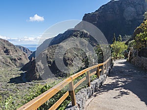 Barranco de Guayadeque ravine view from Montana de las Tierras with winding road towards ocean. Gran Canaria, Canary photo