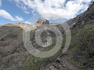Barranco Seco gorge landscape with steep green slopes, Tenerife, Canary islands, Spain