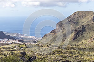 Barranco Seco gorge landscape with steep green slopes, Tenerife, Canary islands, Spain