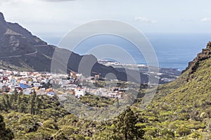 Barranco Seco gorge landscape with steep green slopes, Tenerife, Canary islands, Spain