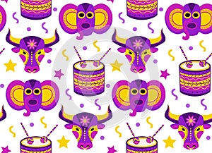 Barranquilla Carnival seamless pattern. Colombian carnaval party endless texture, background, wallpaper. Vector