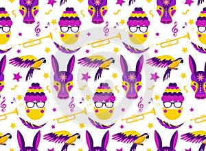 Barranquilla Carnival seamless pattern. Colombian carnaval party endless texture, background, wallpaper. Vector