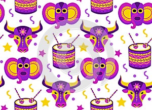 Barranquilla Carnival seamless pattern. Colombian carnaval party endless texture, background, wallpaper. Vector photo