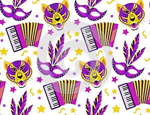 Barranquilla Carnival seamless pattern. Colombian carnaval party endless texture, background, wallpaper. Vector photo