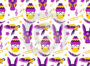 Barranquilla Carnival seamless pattern. Colombian carnaval party endless texture, background, wallpaper. Vector photo