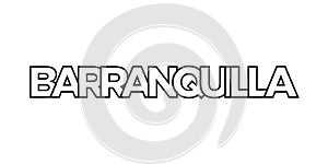 Barranquilla in the Colombia emblem. The design features a geometric style, vector illustration with bold typography in a modern