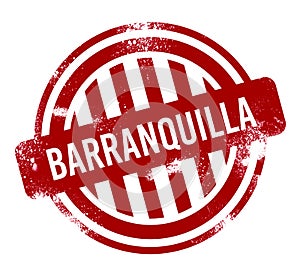 Barranquilla - Red grunge button, stamp