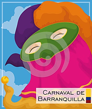 Barranquilla`s Carnival Design with Traditional Monocuco Face Character, Vector Illustration