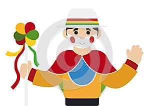 Barranquilla`s Garabato character with wand and hat in flat style, Vector illustration photo