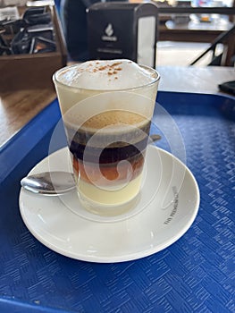 barraquito coffee in the Spain Fuerteventura, milk with coffe and espresso caffeine photo