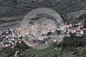 Barrea, Italy - 12 October 2019: Lake Barrea and the mountain village