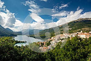 Barrea lake and village, Italy