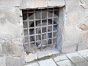 Barred Basement Window in Abandoned Building Lviv Ukraine