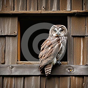 Barred Owl In Barn Window