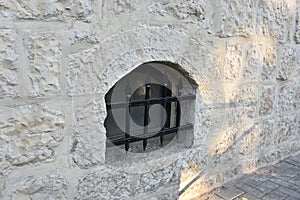 Barred Window in Stone Wall at The Alamo