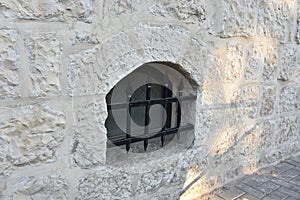 Barred Window in Stone Wall at The Alamo