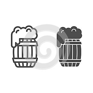 Barrel of beer line and glyph icon. Wooden keg with froth vector illustration isolated on white. Pub outline style
