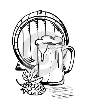 Barrel and beer mug