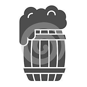 Barrel of beer solid icon. Wooden keg with froth vector illustration isolated on white. Pub glyph style design, designed