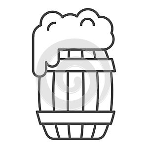 Barrel of beer thin line icon. Wooden keg with froth vector illustration isolated on white. Pub outline style design