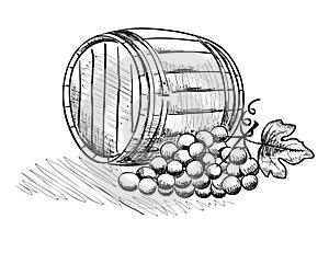 Barrel and a bunch of grapes