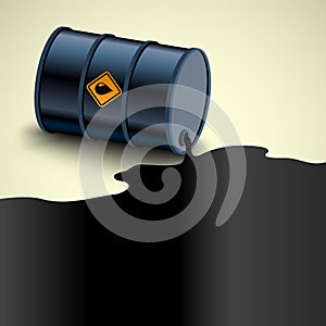 Barrel with Crude Oil. Fuel flows out