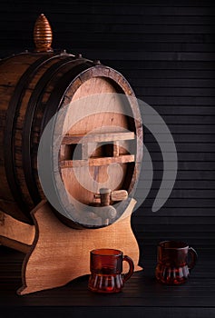 Barrel and glass.