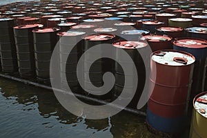 Barrel with hazardous waste industrial area