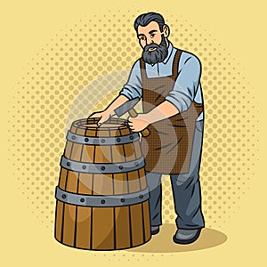 barrel maker with barrel pop art vector photo