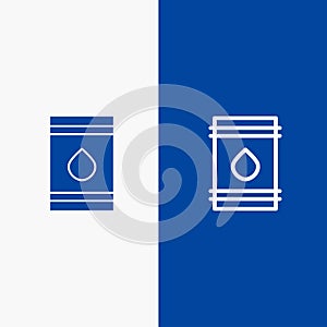 Barrel, Oil, Fuel, flamable, Eco Line and Glyph Solid icon Blue banner Line and Glyph Solid icon Blue banner