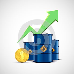 Barrel of oil and rising price arrow