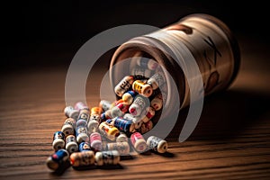 a barrel of pills spilling out of a bottle