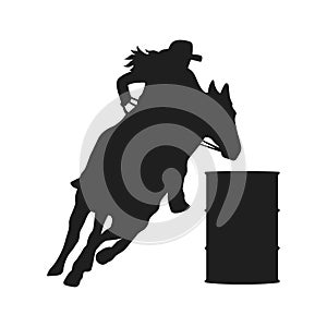 Barrel Racing Design with Female Horse and Rider Silhouette Image
