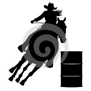 Barrel Racing Design with Female Horse and Rider Silhouette Image Black White